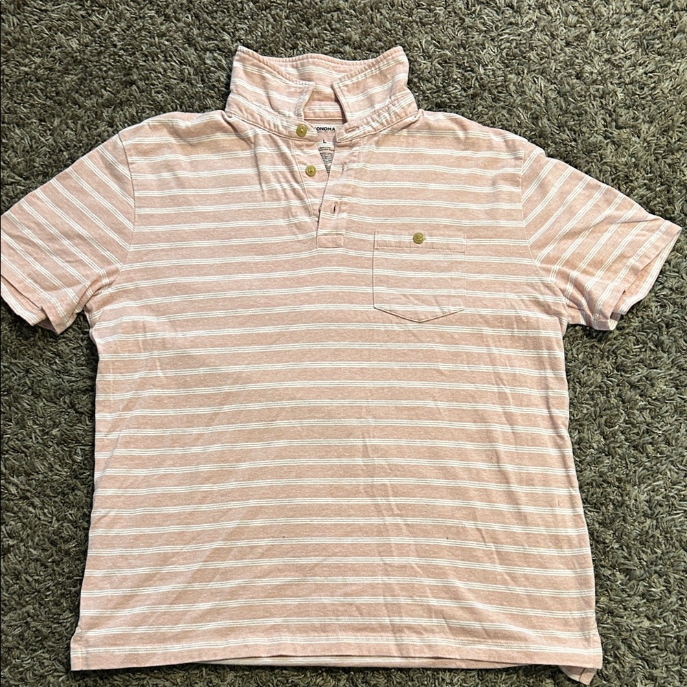 Sonoma Pink and White Striped Polo Shirt